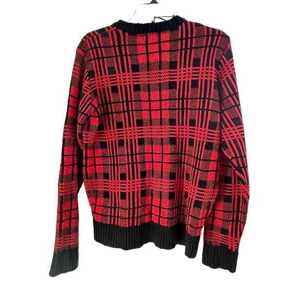 Another Influence Men’s Red Plaid Crew Neck Knit Sweater Size Medium Casual - Picture 2 of 6